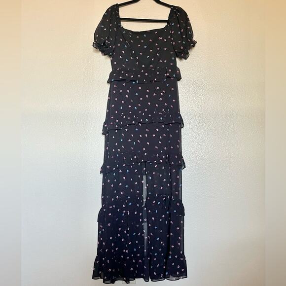 WAYF Cici Bustier Tiered Maxi Dress in Black Ditsy
size medium - Picture 4 of 16